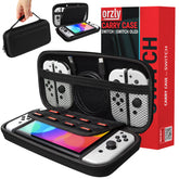 Orzly Carry Case Compatible with Nintendo Switch and New Switch OLED Console - Black Protective Hard Portable Travel Carry Case Shell Pouch with Pockets for Accessories and Games - Orzly